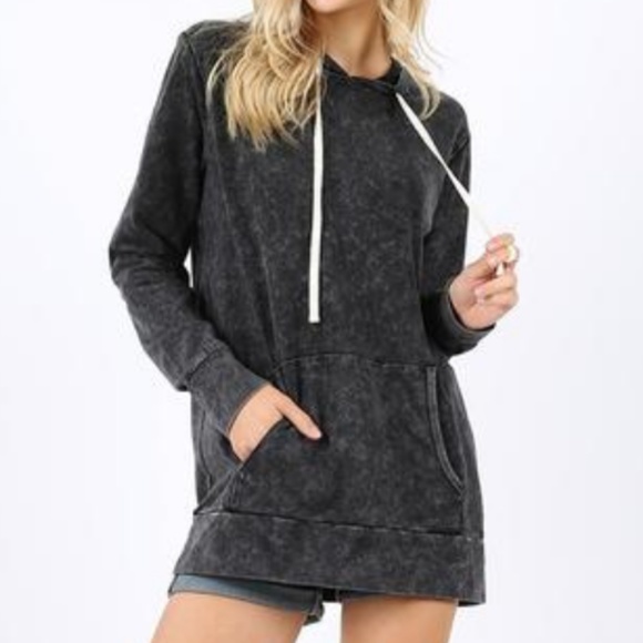 Tops - Charcoal Mineral Wash Super Soft Hoodie